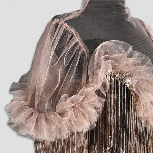 Bella Barnett Mini Dress Tassel Sequined Fringe Rose Pink Small - Picture 5 of 12